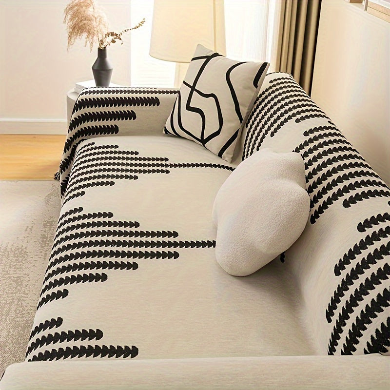 Housse de canapé en chenille et franges