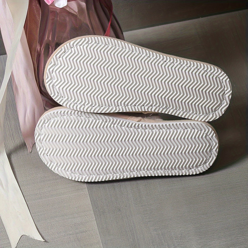 Chaussons unis doublés en peluche, chaussures confortables et chaudes à bout fermé avec semelle douce, chaussons d'intérieur duveteux.