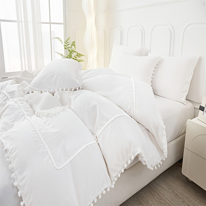 Parure de lit française charmante toutes saisons avec pompons