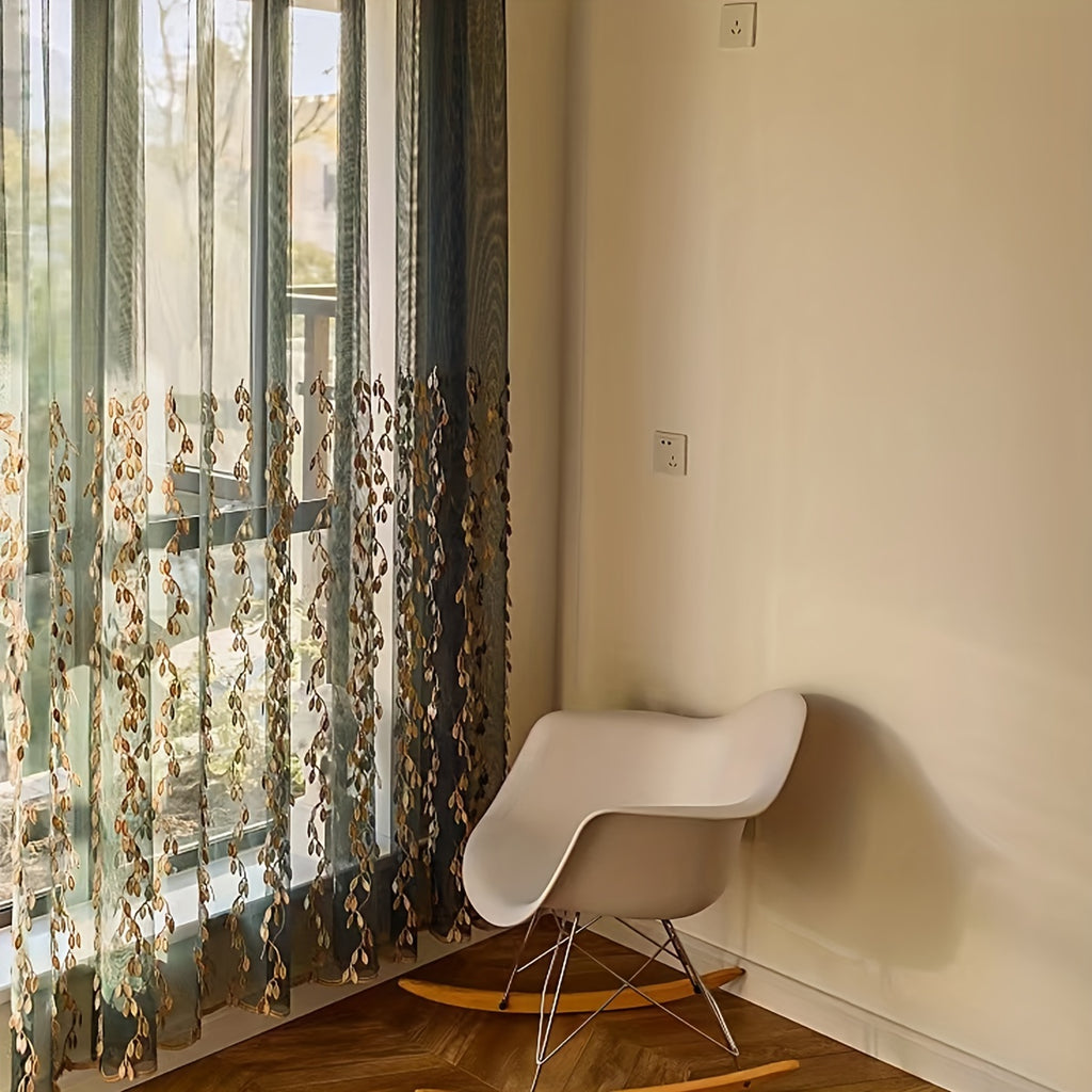 Rideau en dentelle style bohème à feuille dorée