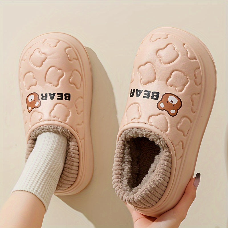 Pantoufles ours imperméables, chaussons à enfiler douillets et chauds avec doublure peluche, usage intérieur et extérieur pour l'hiver