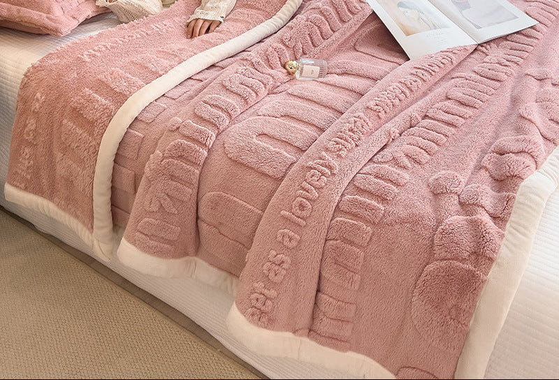 Couverture en peluche polaire hiver - 1 pièce, dessus-de-lit épais en flanelle de velours gaufrée, plaid chaud toutes saisons en polyester, lavable en machine, tissage uni - sans taie d’oreiller
