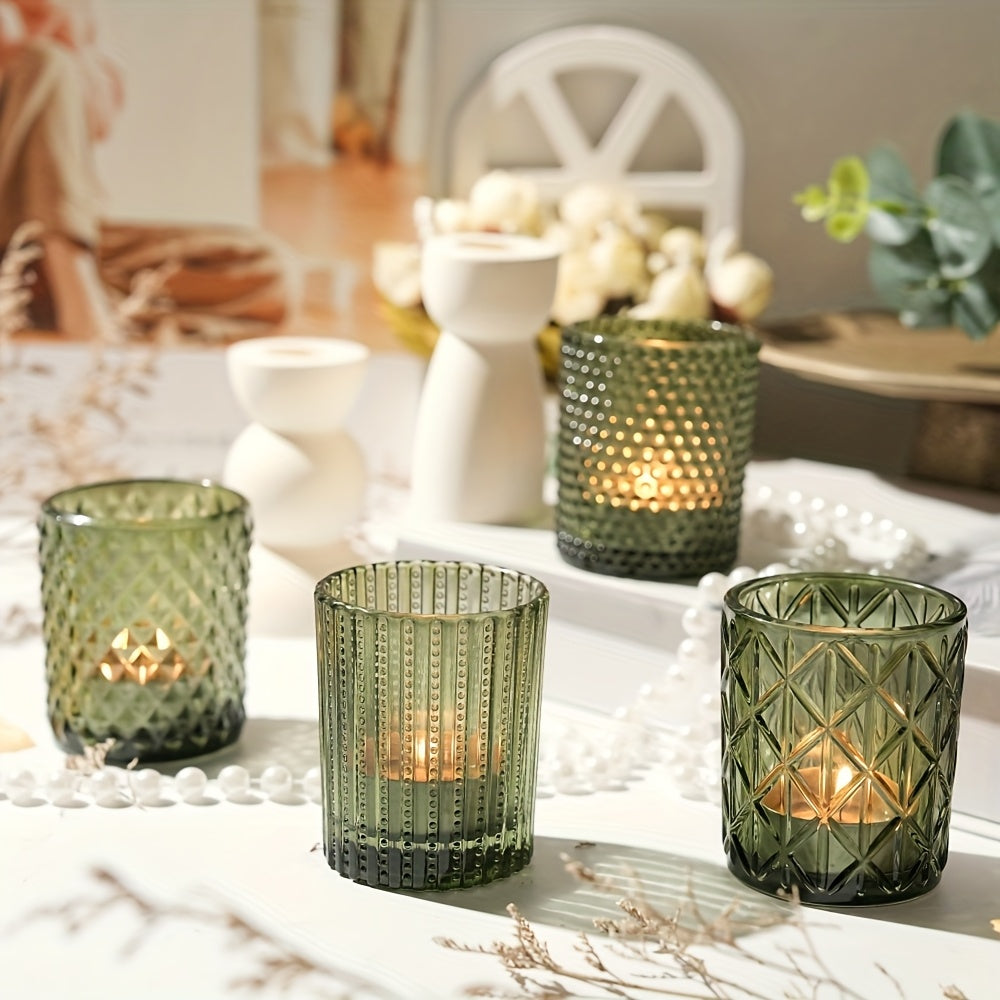 Photophores en verre bohémien avec finition verte brillante – Verre et bordure peinte en noir pour bougies , centres de table.