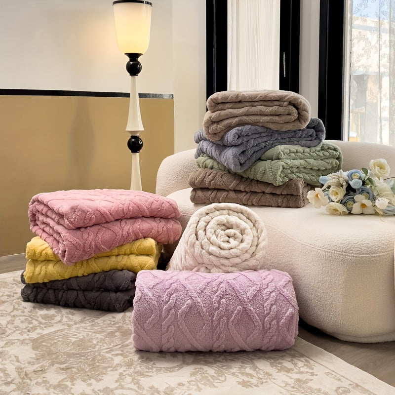 Couverture  en taffetas à une seule couche, couverture en polaire double face à motifs de vagues jacquard, adaptée à toutes les saisons, chaude, douce et élégante, idéale pour la chambre, le canapé ou le bureau.