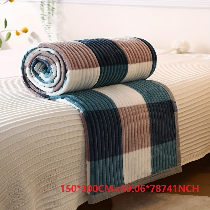 Couverture à carreaux simple de couleur unie, fine et fraîche, en polaire épaisse doublée de velours, couverture multifonctionnelle, idéale pour la sieste ou comme couverture légère pour la climatisation.