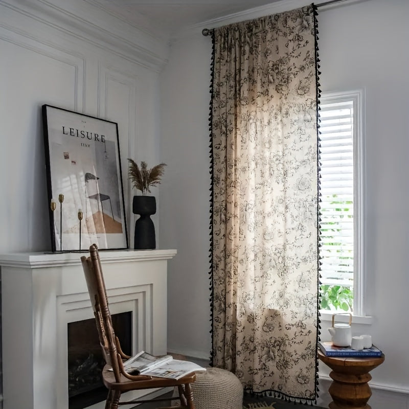 Panneau de Rideau à Poche pour Tringle de Style Victorien avec Imprimé Rose & Lin