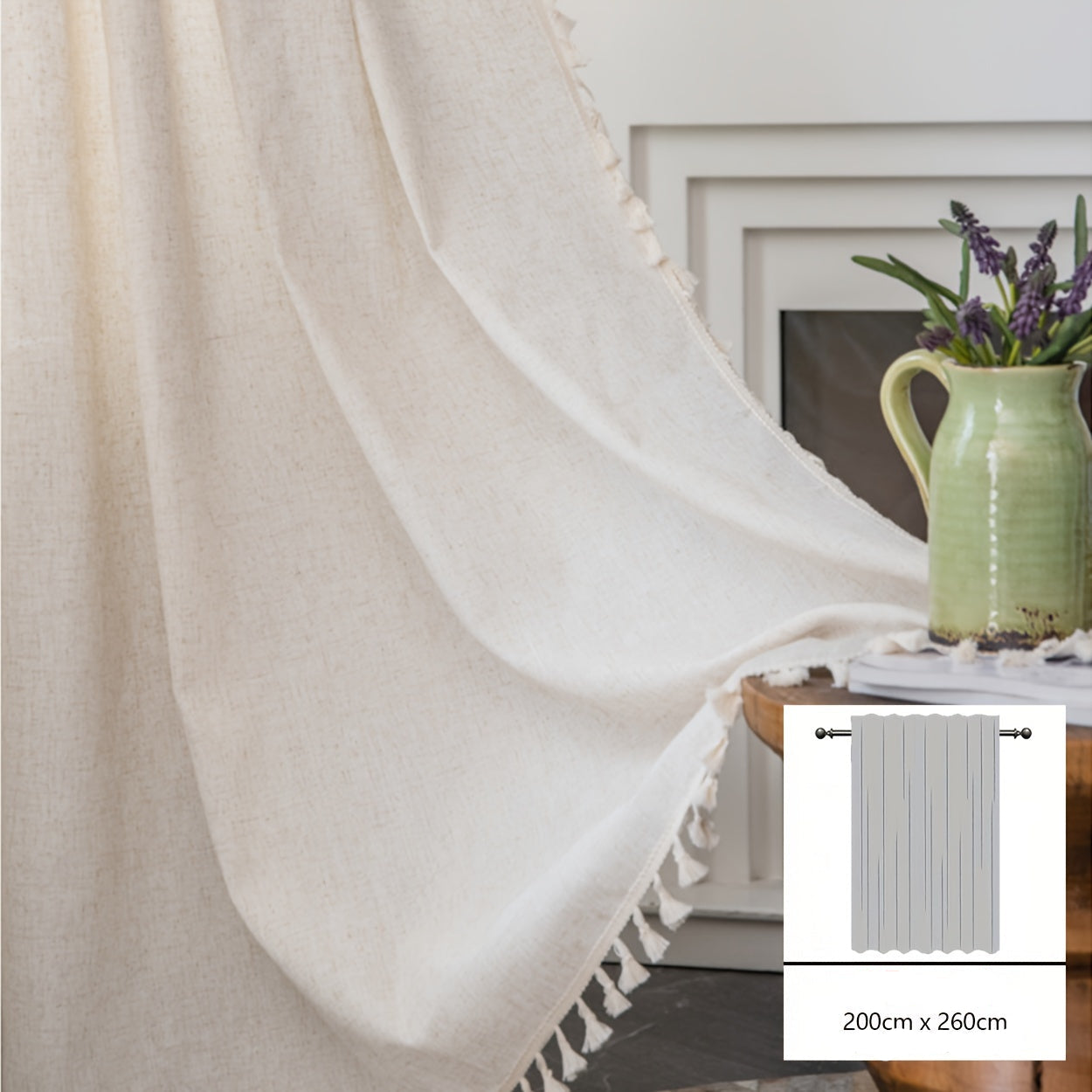 Voilage bohème en dentelle de tulle à transparence légère, avec passe-tringle