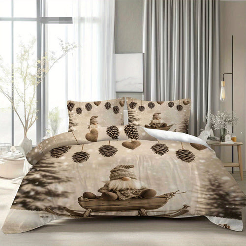 Parure de lit 2/3 pièces avec motif de gnome d’hiver sur luge