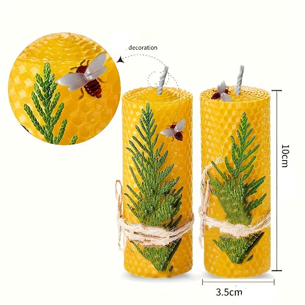 Lot de 4 bougies en cire d'abeille Violet / Bleu / Rouge / Jaune dans une boîte cadeau – Bougies ovales à une mèche, parfum miel avec fleurs séchées et pour une douce lumière nocturne, avec support à bougie inclus.