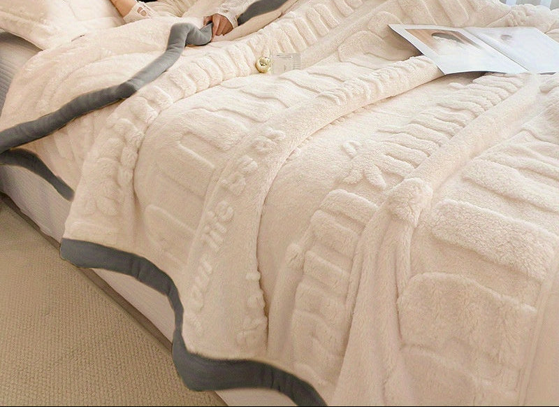 Couverture en peluche polaire hiver - 1 pièce, dessus-de-lit épais en flanelle de velours gaufrée, plaid chaud toutes saisons en polyester, lavable en machine, tissage uni - sans taie d’oreiller