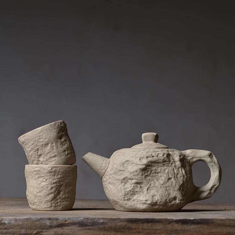 Théière artisanal en argile naturelle + 2 tasses