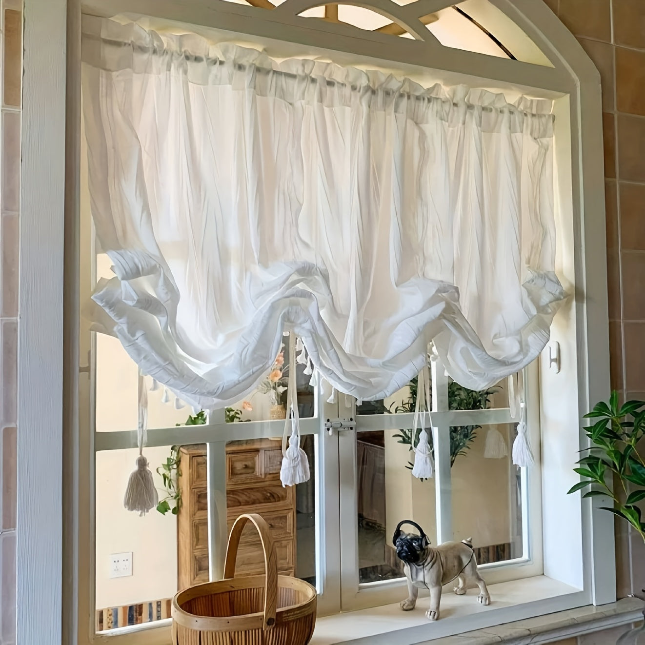 Rideau Voilage Élégant Style Crème à Frange