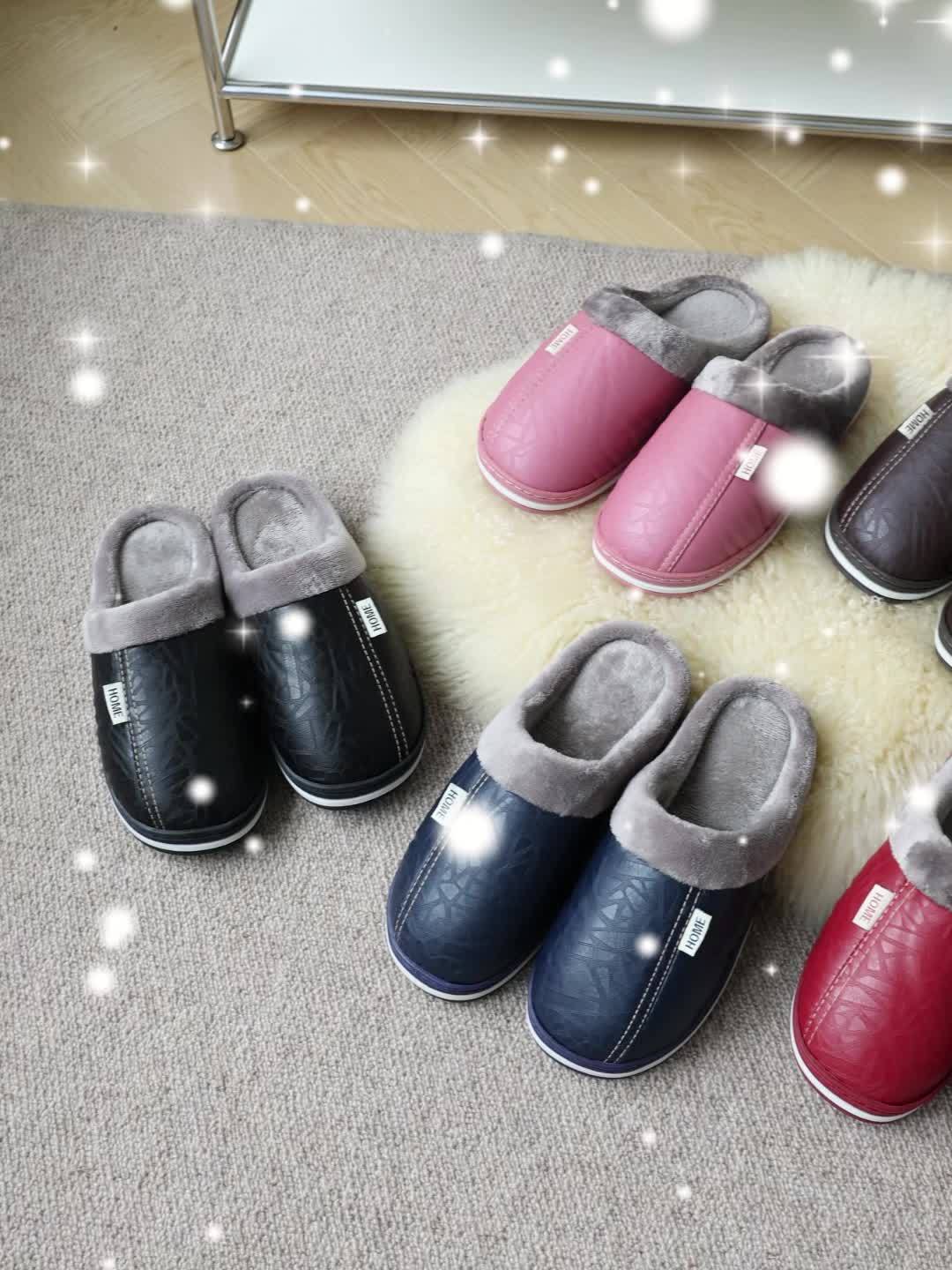 Pantoufles homme chaudes et confortables, doublure en peluche douce, chaussures d’intérieur antidérapantes idéales pour la chambre en hiver, disponibles en grandes tailles.