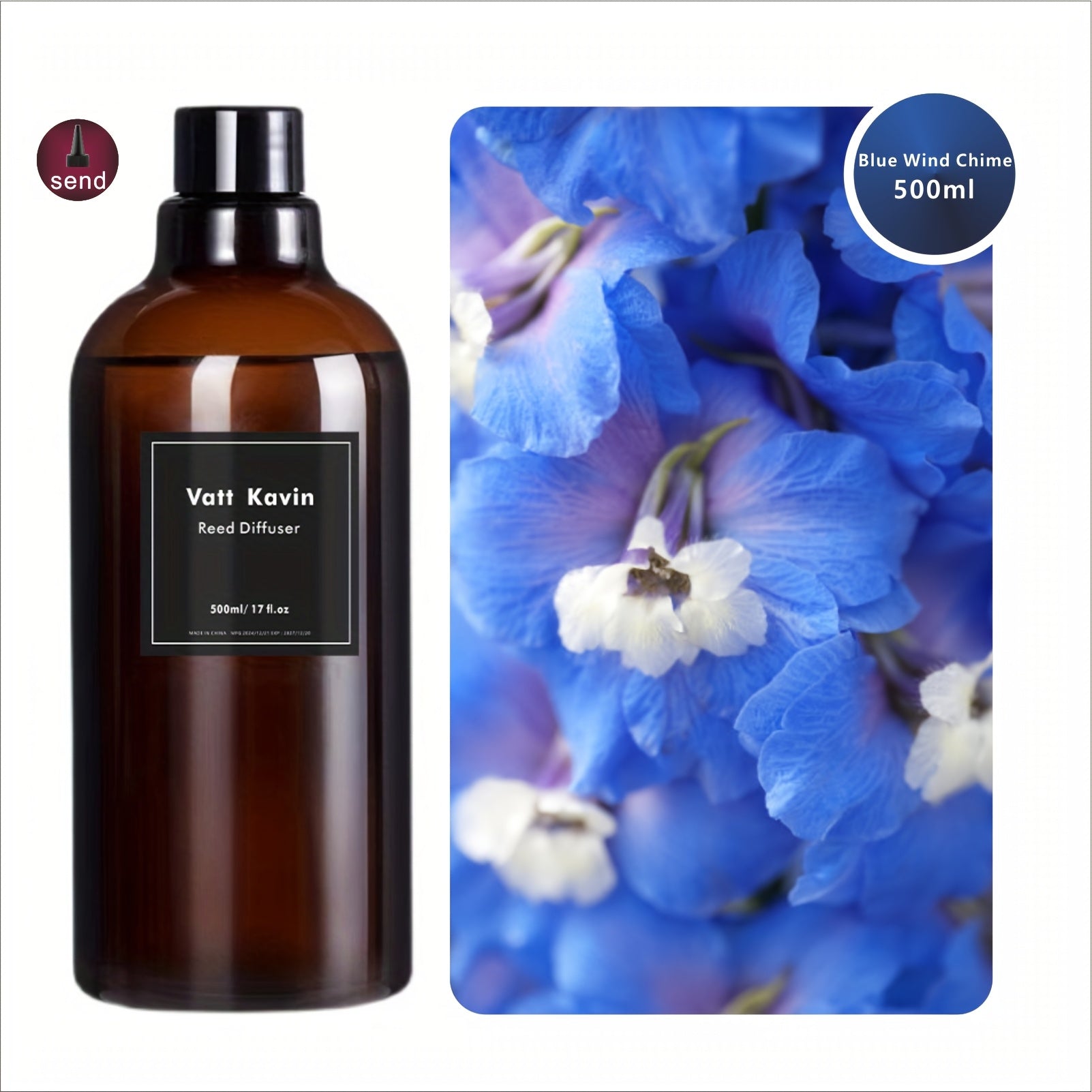 Recharge de grand flacon 500 ml pour diffuseur à bâtonnets – Mélange d’huiles essentielles hydrosolubles à base de rose, jasmin, lavande, pêche, citron, sauge et bien plus – Parfait pour sublimer l’air ambiant.