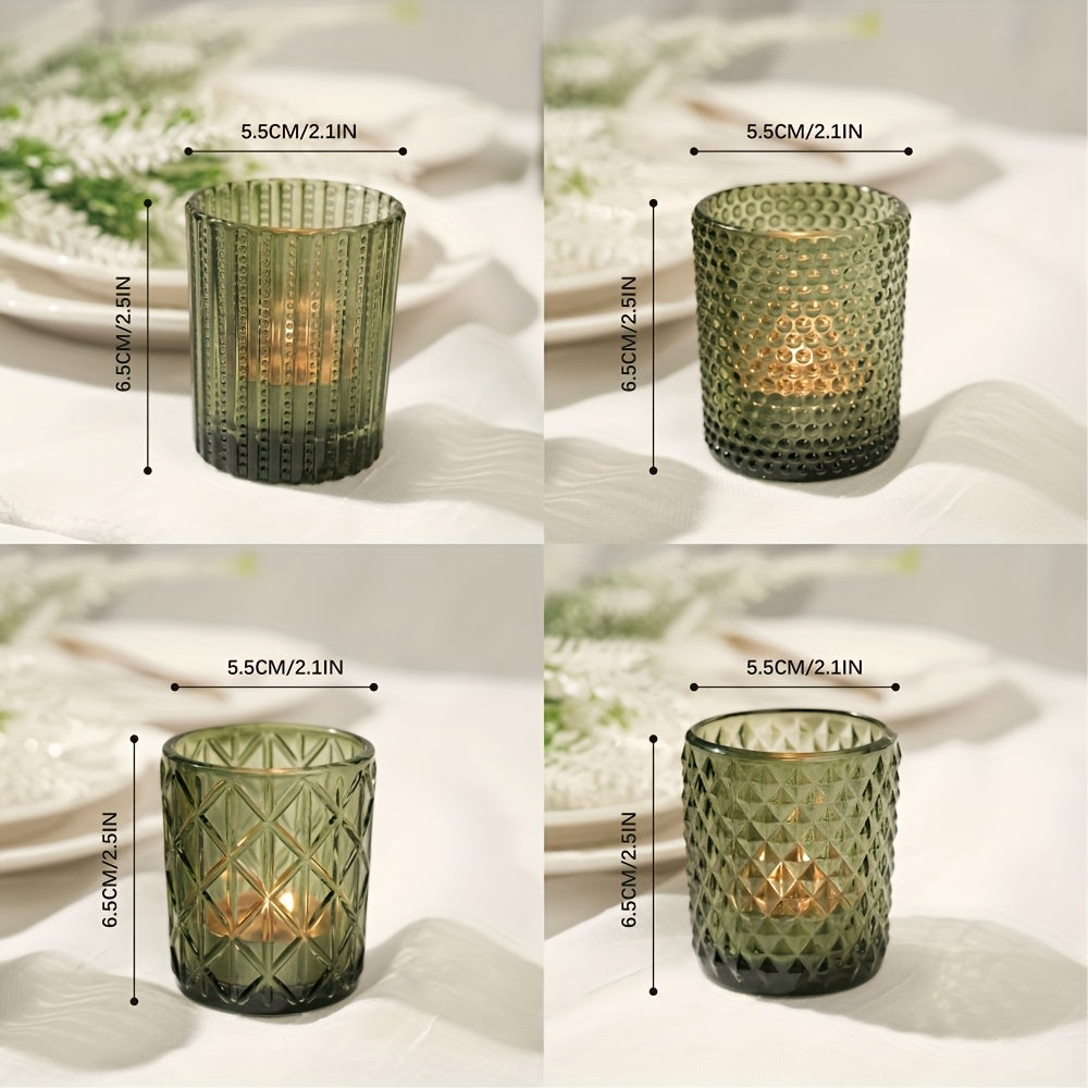 Photophores en verre bohémien avec finition verte brillante – Verre et bordure peinte en noir pour bougies , centres de table.