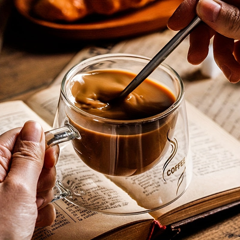 Tasse à café en verre à double paroi résistante à la chaleur avec anse style cappuccino – design transparent