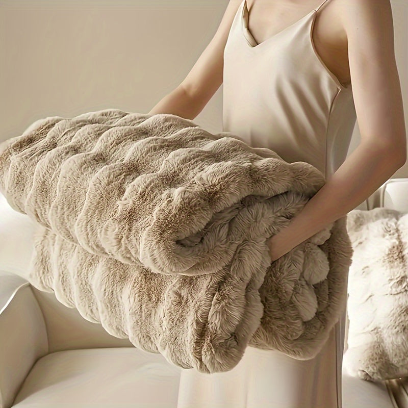 Couverture en peluche ultra-douce – épaisse, réversible en polaire à bulles pour voyage, canapé, lit et décoration intérieure – lavable en machine, confort toutes saisons, en blanc