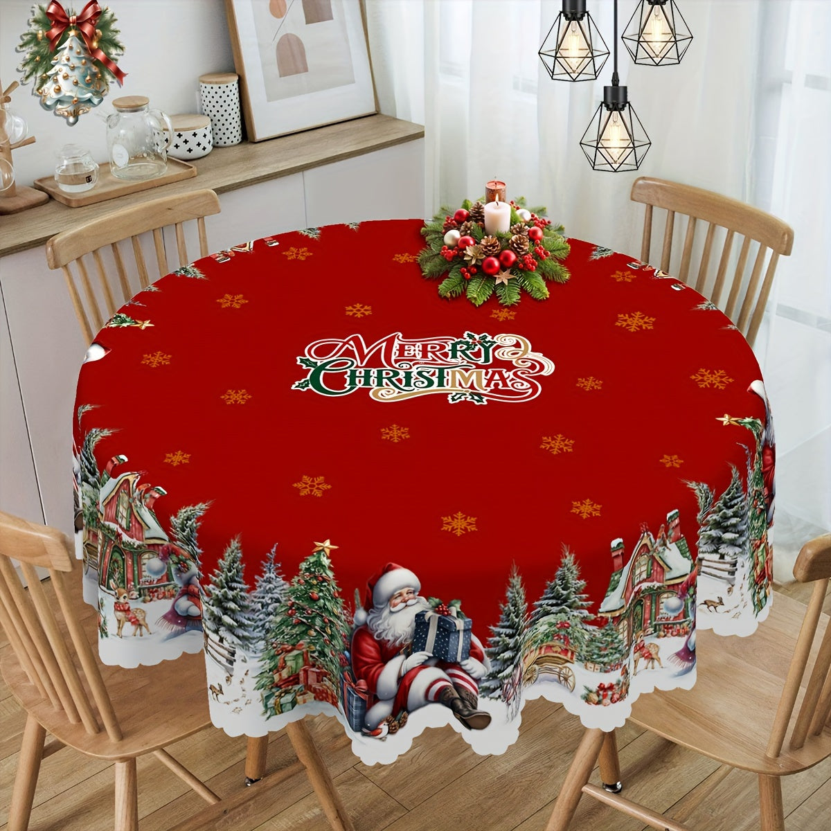 Nappes de Noël  rondes et rectangulaires, nappe à motifs Père Noël, bonhomme de neige et sapin