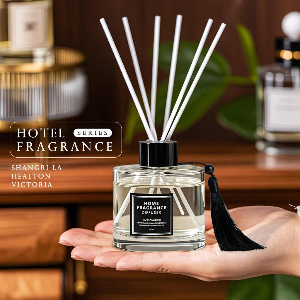 diffuseurs à bâtonnets série Hôtel de Luxe – grande capacité 100 ml, parfum longue durée (5 à 7 semaines) pour salon et chambre – fragrance épicée, ingrédients de raffinerie suisse, flacon en verre cylindrique avec tiges en rotin,