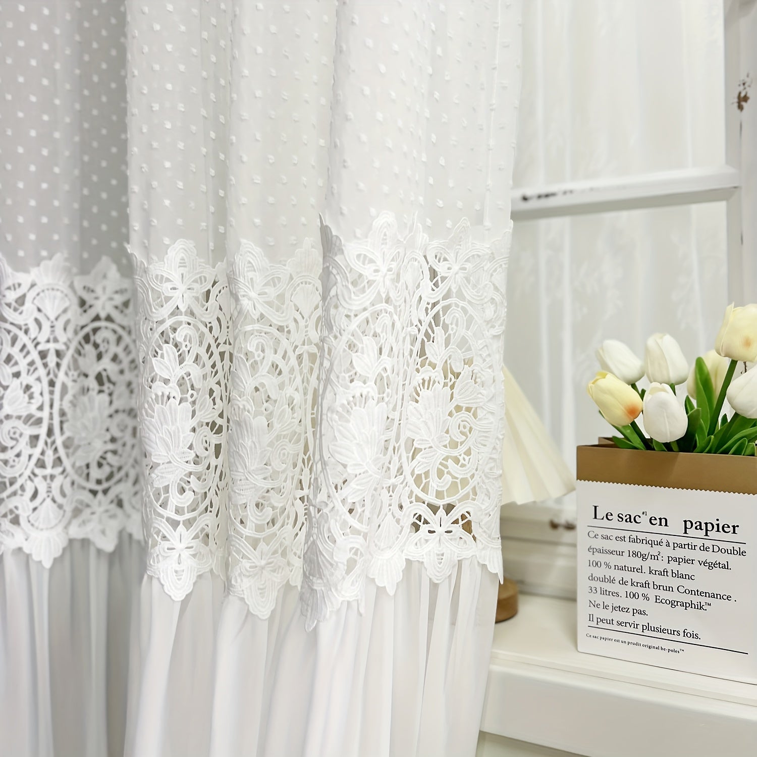 Rideaux transparents romantiques français en dentelle à motif floral