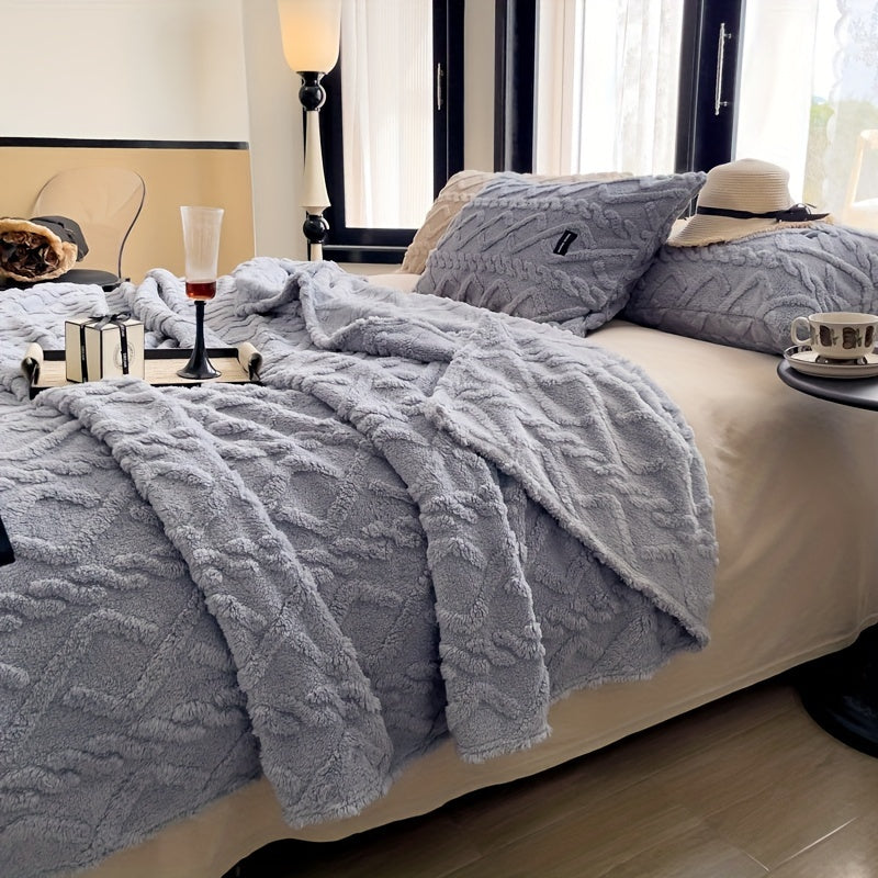 Couverture  en taffetas à une seule couche, couverture en polaire double face à motifs de vagues jacquard, adaptée à toutes les saisons, chaude, douce et élégante, idéale pour la chambre, le canapé ou le bureau.