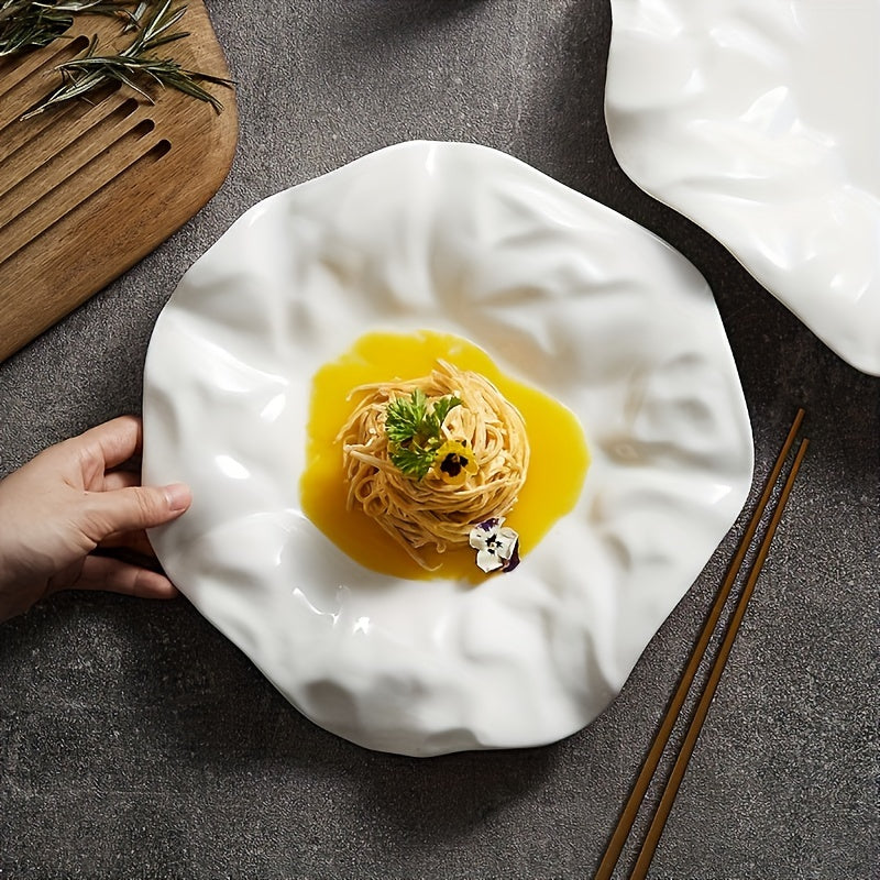 Assiette de service en céramique blanche élégante - Polyvalente pour pâtes, desserts et sushi - Parfaite pour la maison et le restaurant﻿