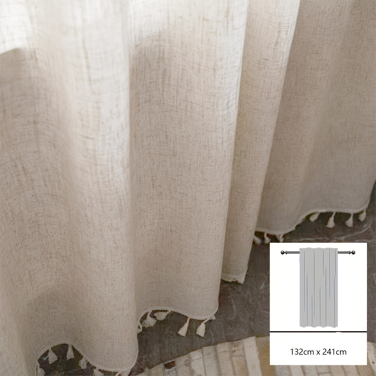 Voilage bohème en dentelle de tulle à transparence légère, avec passe-tringle