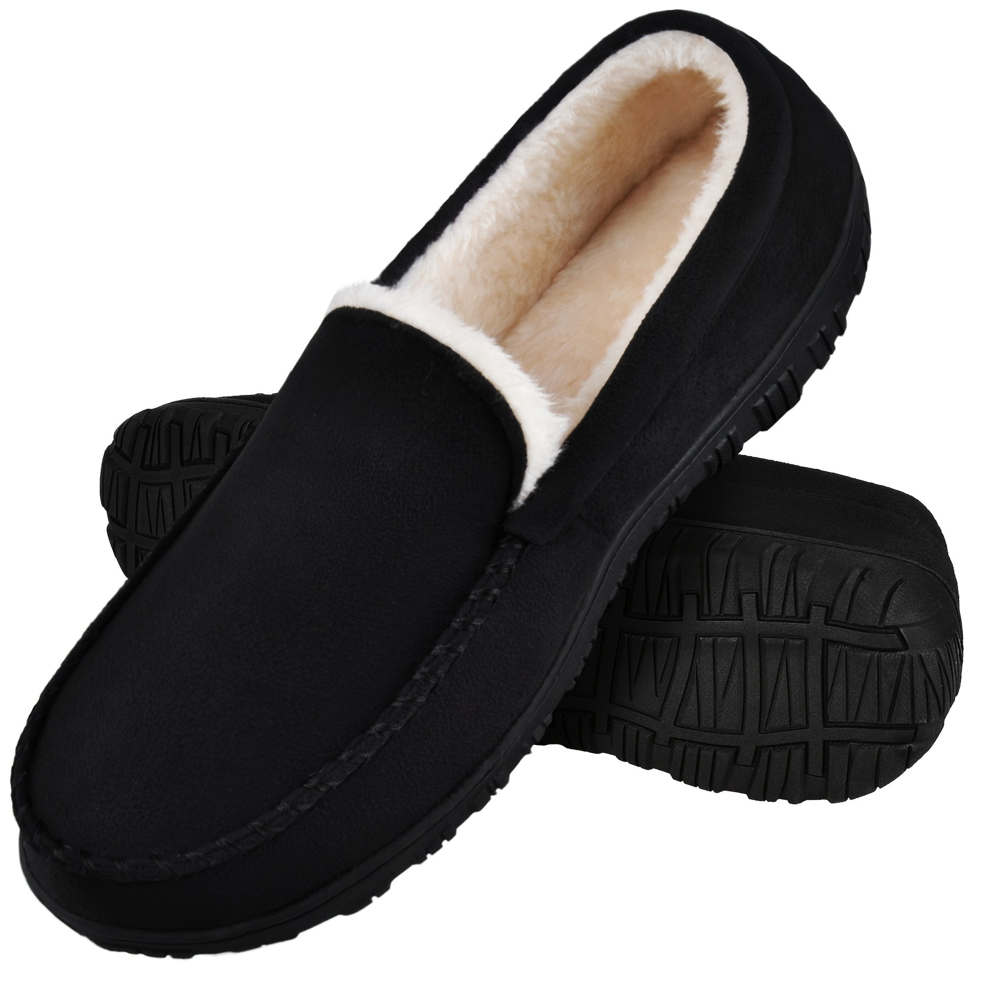 Mocassins/chaussons pour homme, en mousse mémoire douce, chaussons pour la chambre, maison, doublure en fleece chaude, antidérapants, pour intérieur et extérieur