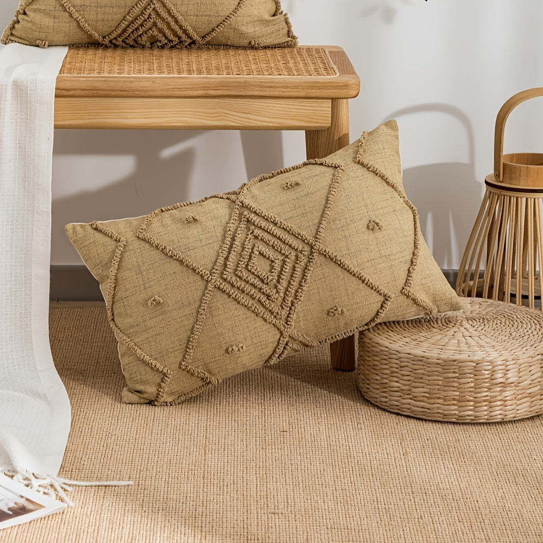 Housse de coussin en toile à carreaux marron vintage avec fermeture éclair - Lavable à la main, parfaite pour canapé du salon et décoration de chambre