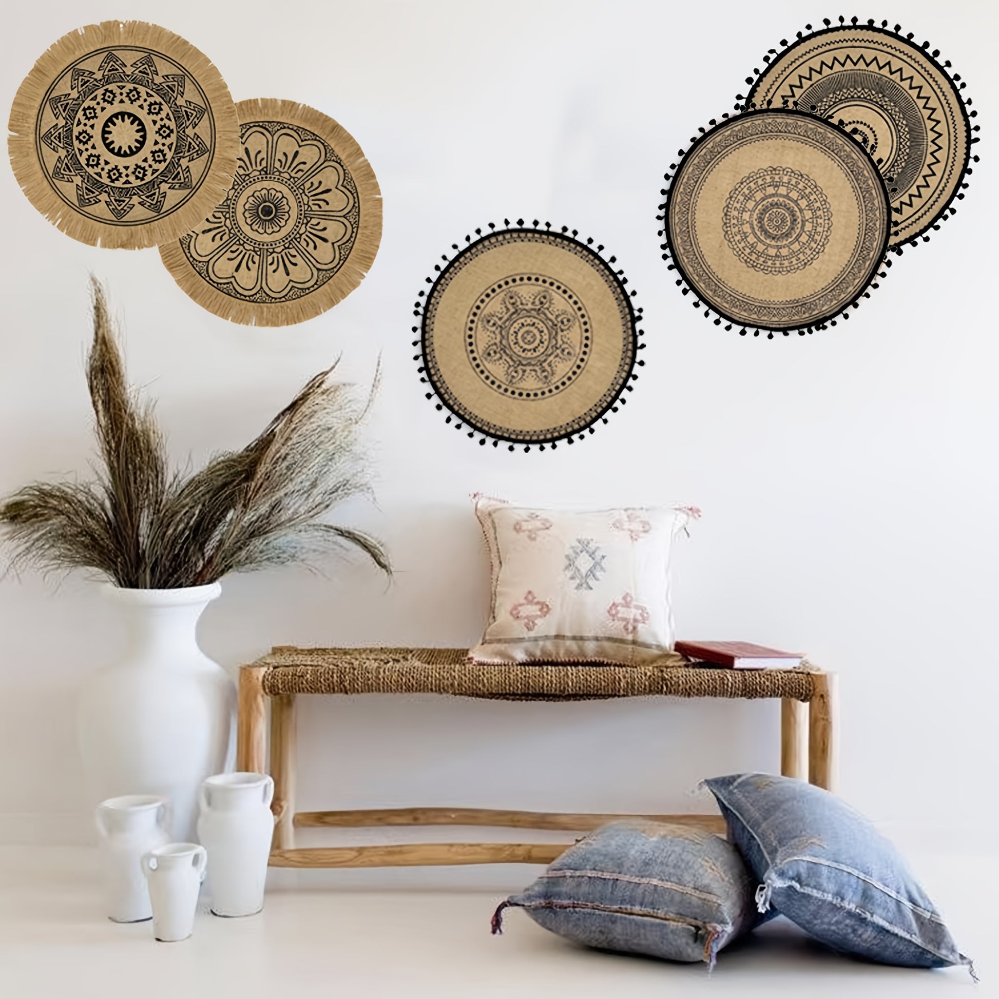 Sets de table ronds en macramé décoratif pour cuisine et salle à manger, décoration style ferme﻿