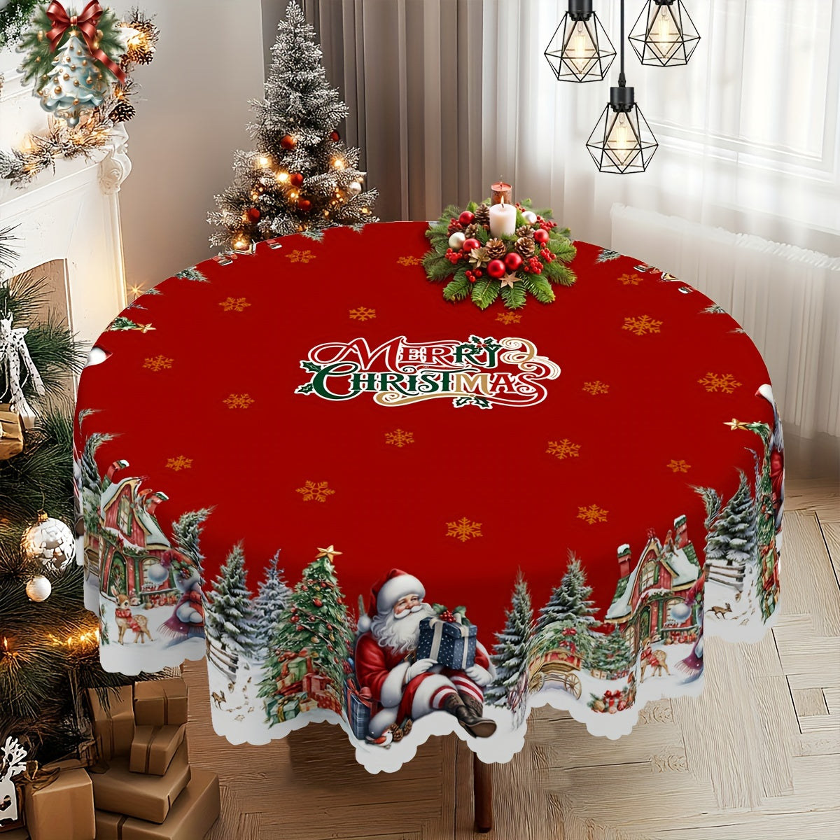 Nappes de Noël  rondes et rectangulaires, nappe à motifs Père Noël, bonhomme de neige et sapin