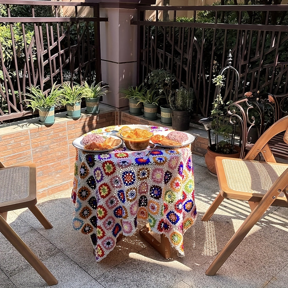 Plaid tricoté à la main motif floral – Jeté crocheté douillet avec design marguerite, parfait comme couverture de canapé ou de lit, confort toutes saisons