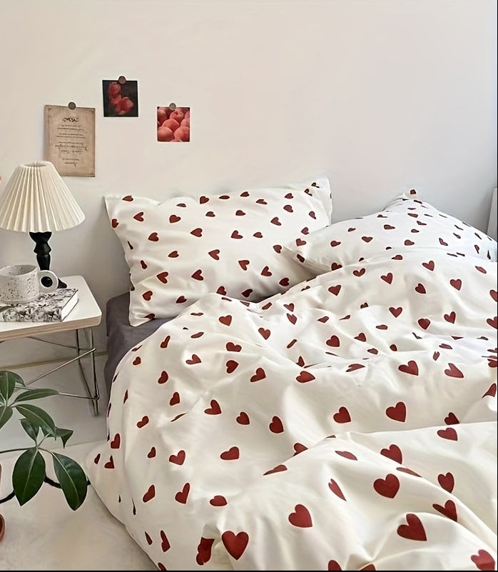 Ensemble 3 pièces en pur coton à motif cœur