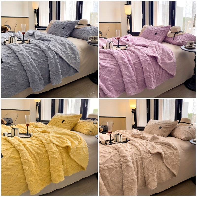 Couverture  en taffetas à une seule couche, couverture en polaire double face à motifs de vagues jacquard, adaptée à toutes les saisons, chaude, douce et élégante, idéale pour la chambre, le canapé ou le bureau.