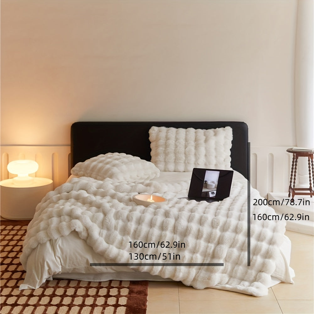 Couverture en peluche ultra-douce – épaisse, réversible en polaire à bulles pour voyage, canapé, lit et décoration intérieure – lavable en machine, confort toutes saisons, en blanc