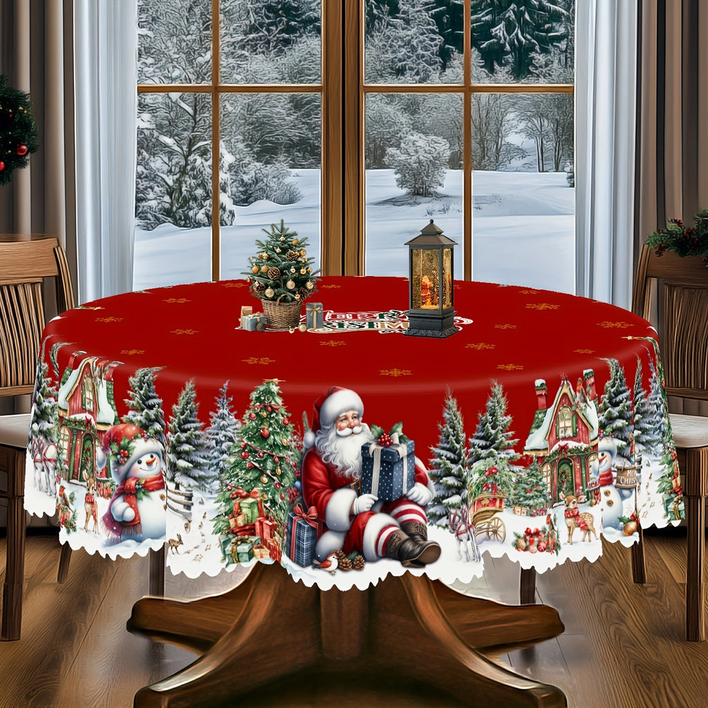 Nappes de Noël  rondes et rectangulaires, nappe à motifs Père Noël, bonhomme de neige et sapin