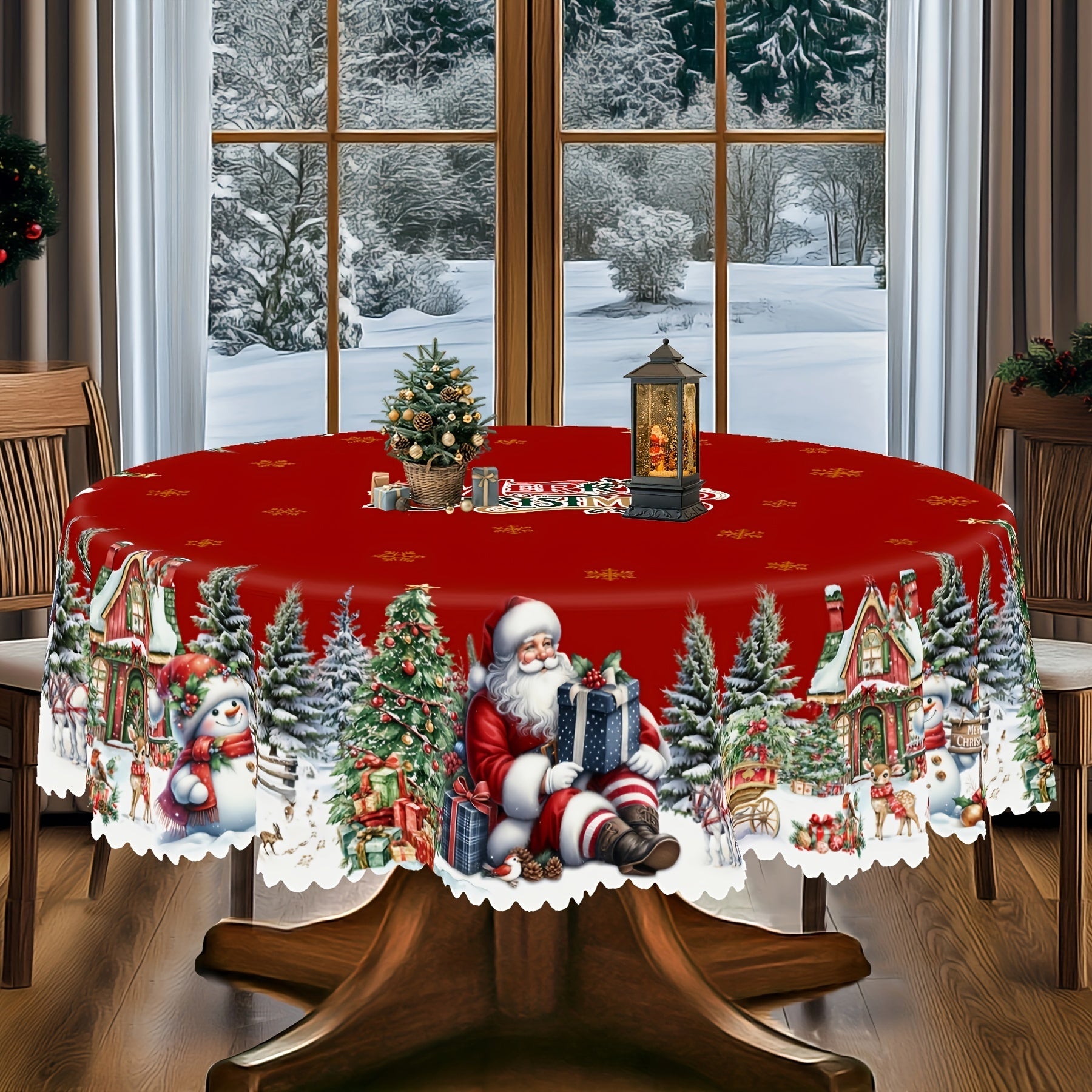 Nappes de Noël  rondes et rectangulaires, nappe à motifs Père Noël, bonhomme de neige et sapin