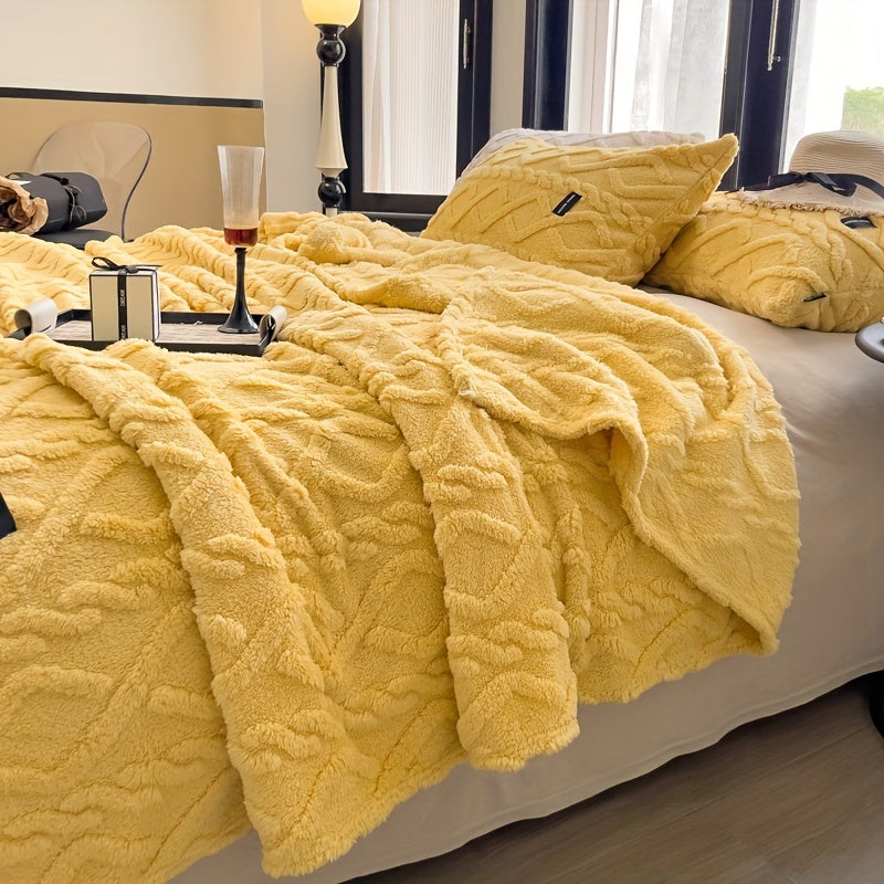 Couverture  en taffetas à une seule couche, couverture en polaire double face à motifs de vagues jacquard, adaptée à toutes les saisons, chaude, douce et élégante, idéale pour la chambre, le canapé ou le bureau.