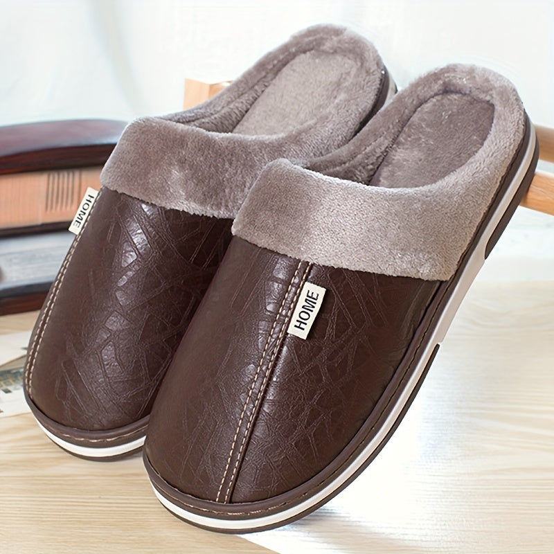 Pantoufles homme chaudes et confortables, doublure en peluche douce, chaussures d’intérieur antidérapantes idéales pour la chambre en hiver, disponibles en grandes tailles.
